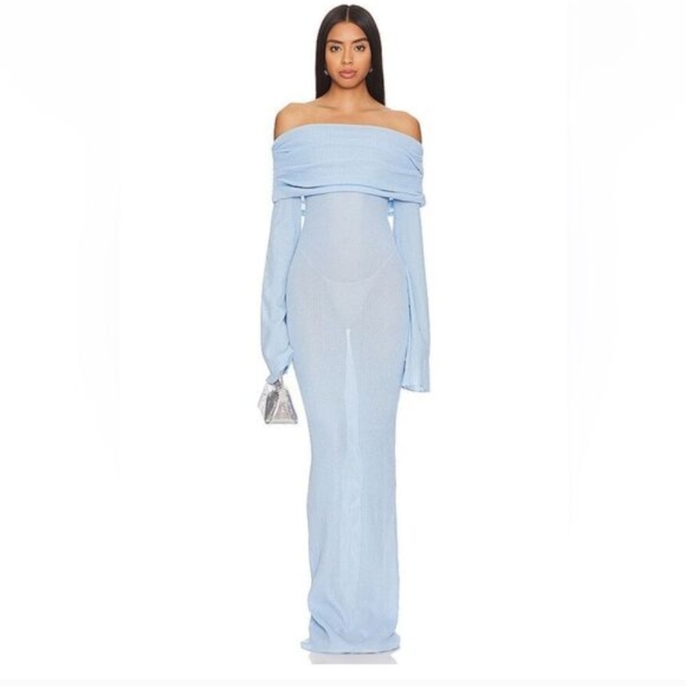 Elegant Light Blue Off-Shoulder Gown